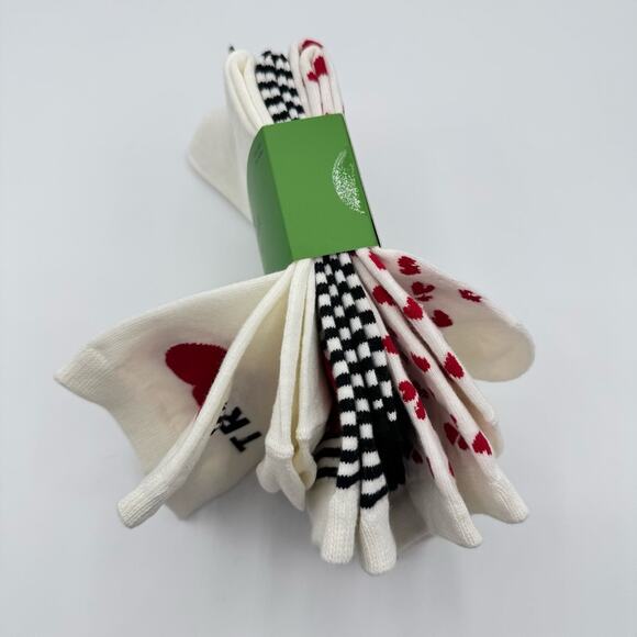 Kate Spade New York White Red Black Hearts Striped Crew Socks 3 Pairs Valentines - Picture 5 of 7